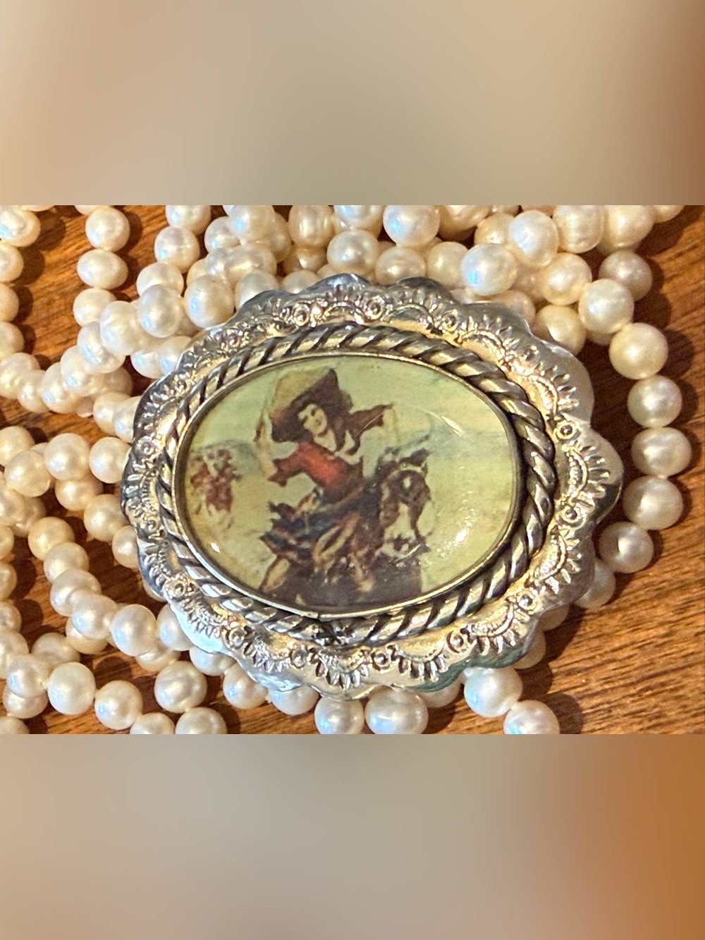 Vintage Western Cowgirl Alpaca Silver Brooch Circa 40s 50s